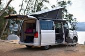 Kas, Turkey - 10.05.18: Camper van Volkswagen California is stand near sea bay