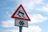 Traffic sign warns about slippery road ahead zatacka smyk
